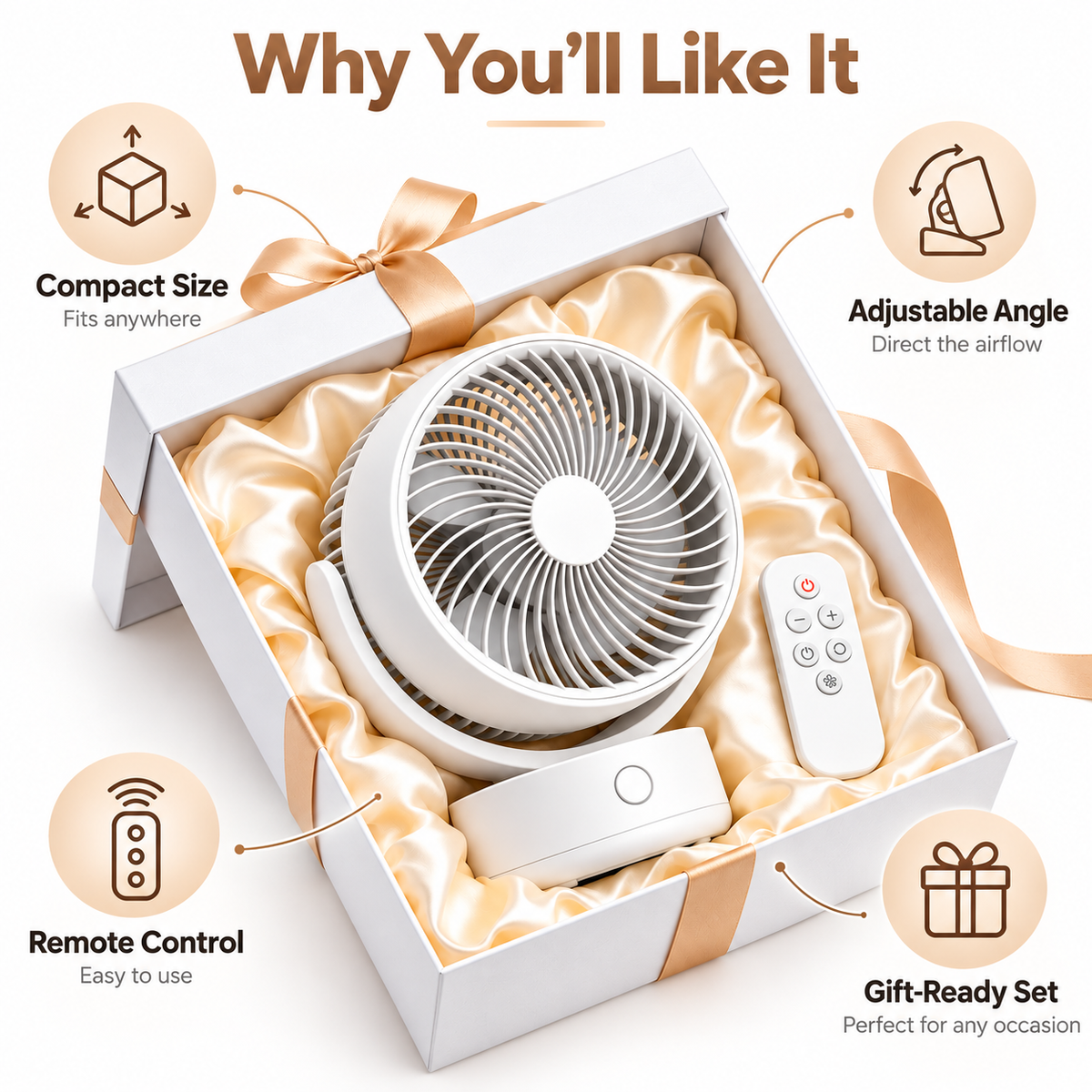 Carewellin Desktop Air Circulator Gift Set – Adjustable Fan with Remote Control