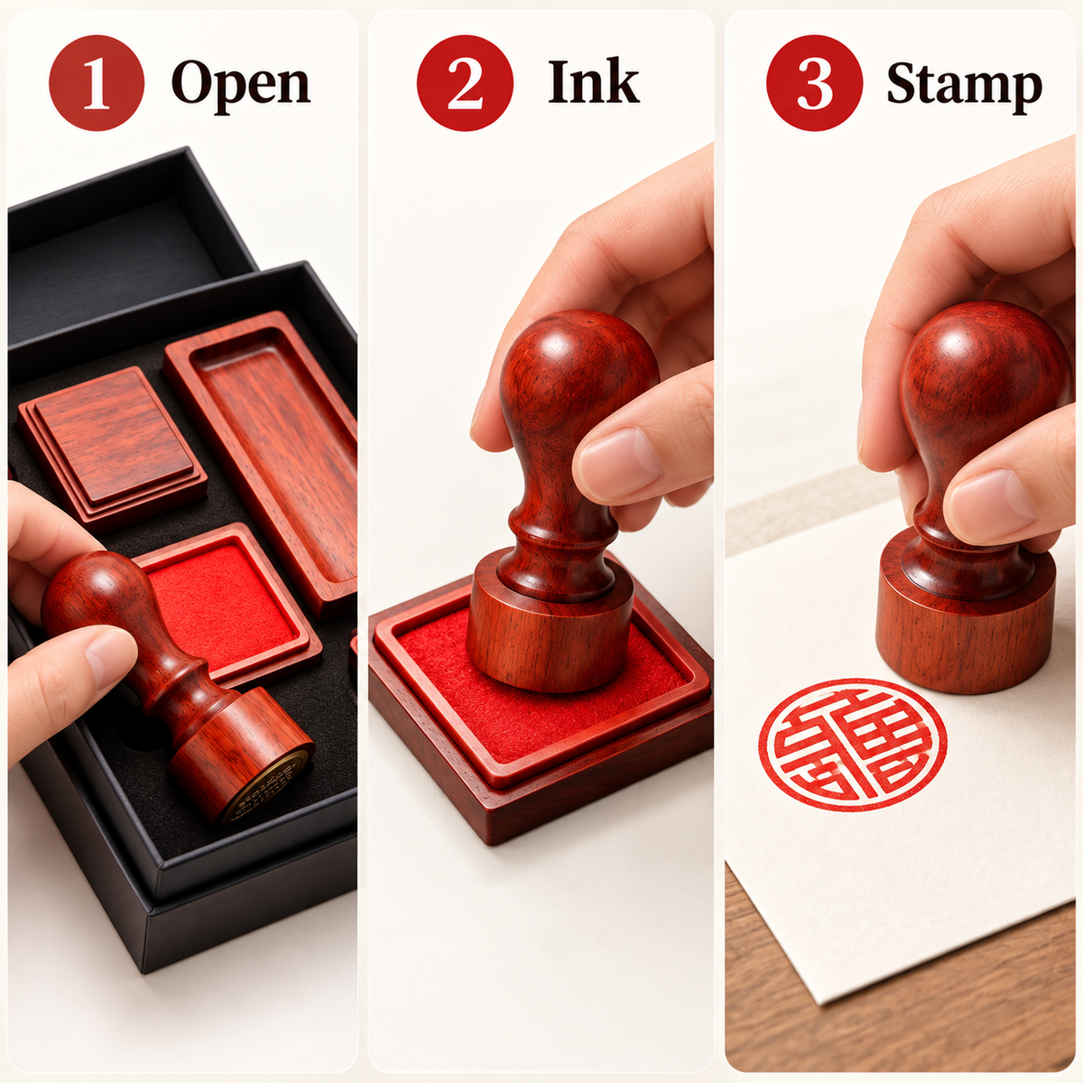 Carewellin Traditional-Style Seal Stamp Gift Set – Stamp, Red Ink Pad & Storage Set