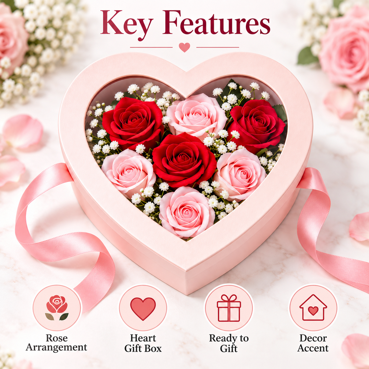 Carewellin Heart Rose Gift Box Decoration