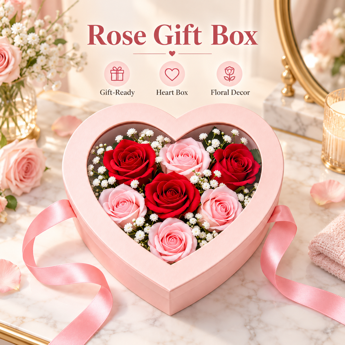 Carewellin Heart Rose Gift Box Decoration