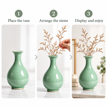 Carewellin Green Crackle Glaze Ceramic Vase Gift – Decorative Home Accent