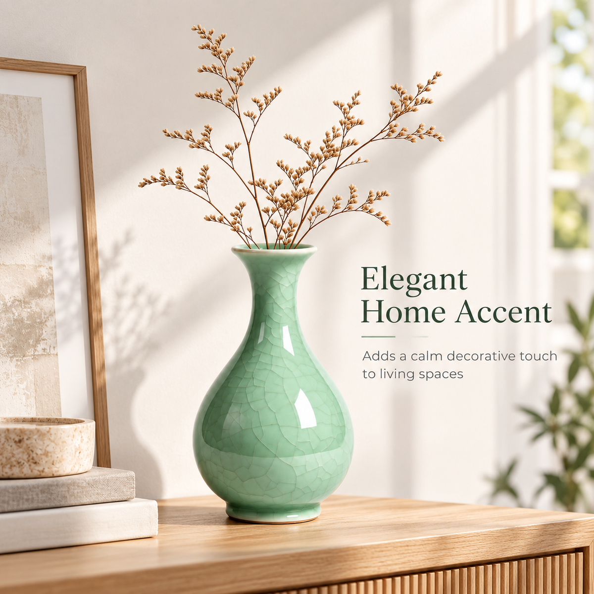 Carewellin Green Crackle Glaze Ceramic Vase Gift – Decorative Home Accent
