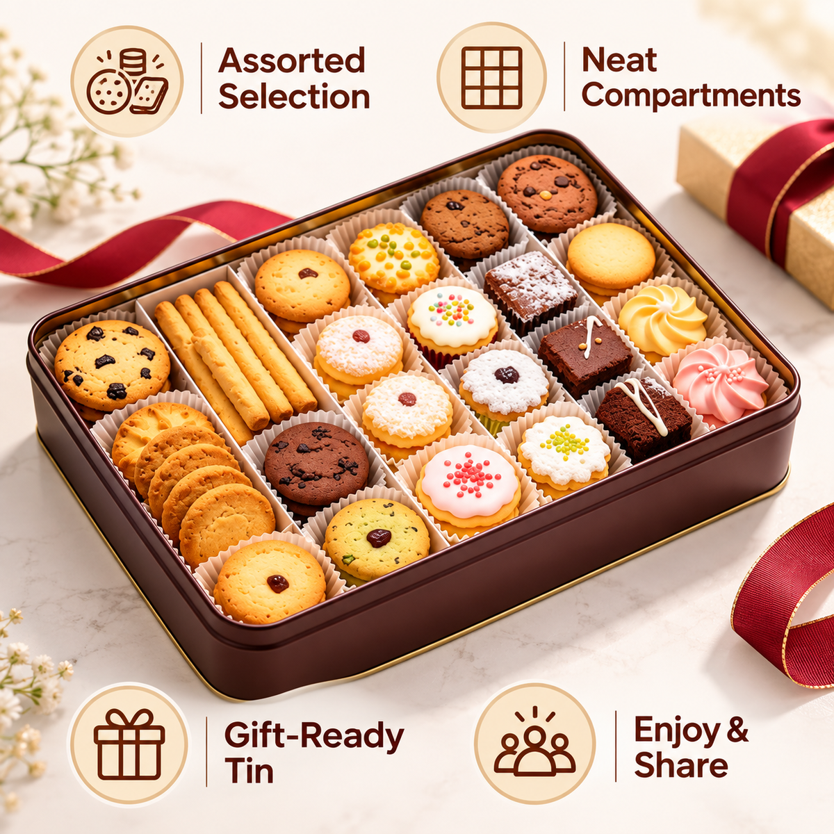 Carewellin Assorted Cookie & Treat Gift Tin – A Sweet Gift for Sharing