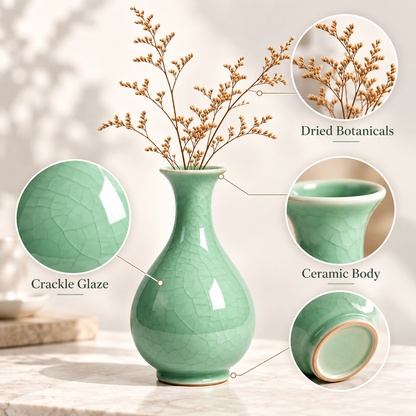 Carewellin Green Crackle Glaze Ceramic Vase Gift – Decorative Home Accent