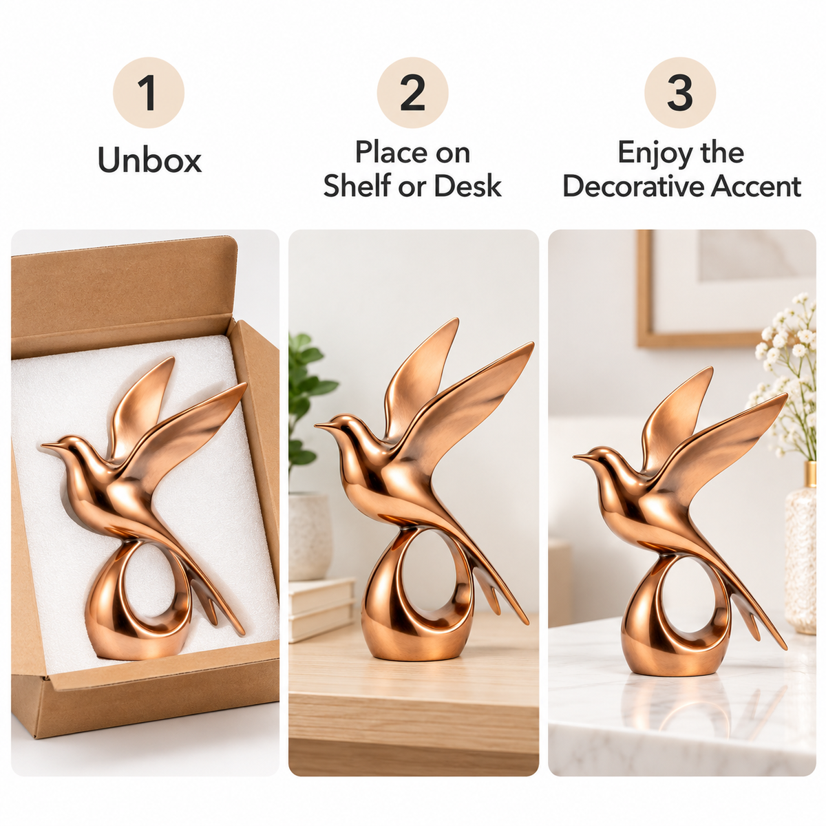 Carewellin Modern Flying Bird Sculpture Gift – Rose Gold Home Decor Accent