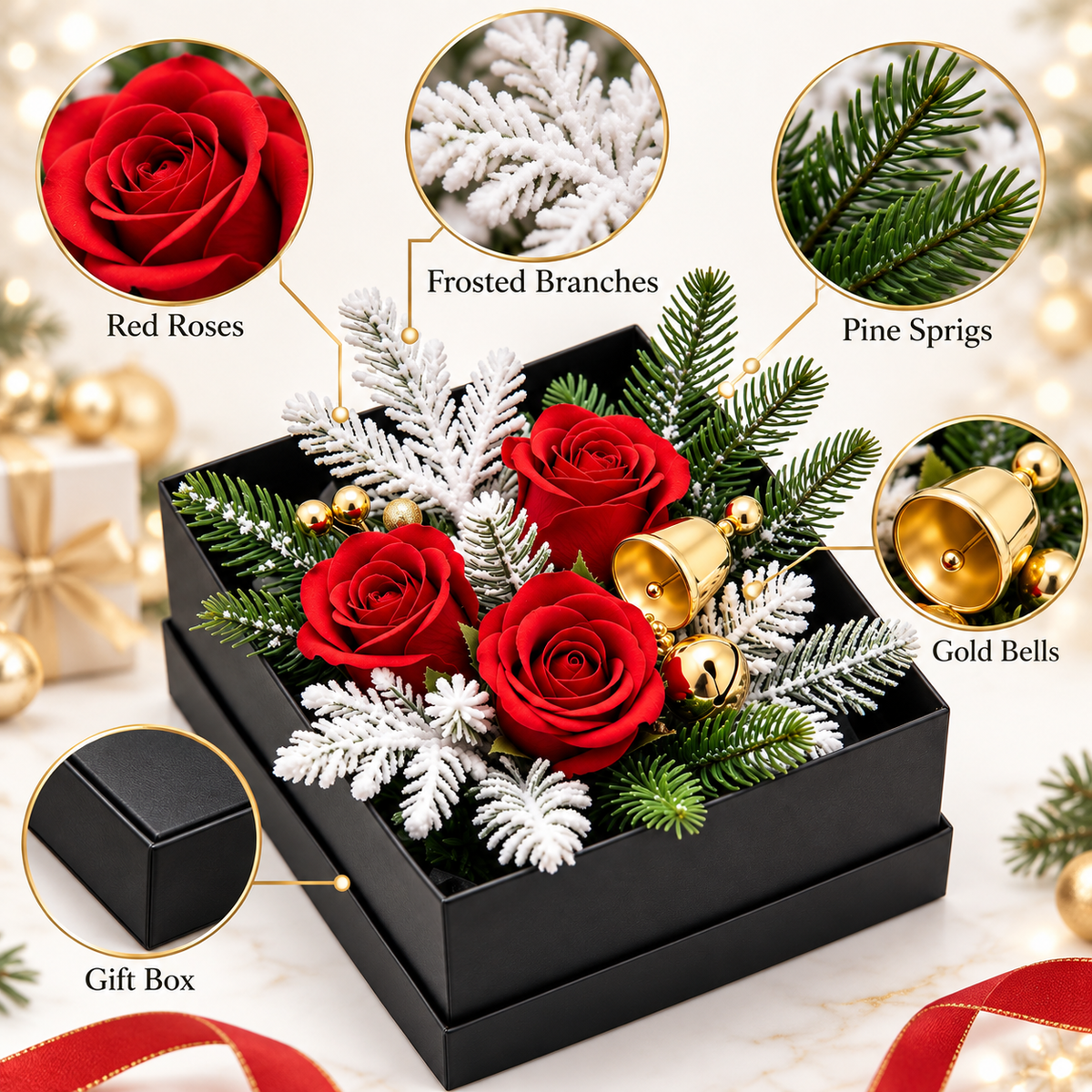 Carewellin Christmas Rose Floral Gift Box