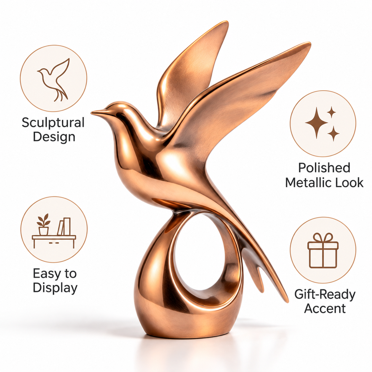 Carewellin Modern Flying Bird Sculpture Gift – Rose Gold Home Decor Accent