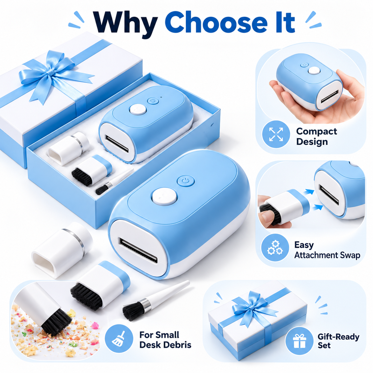 Carewellin Desktop Mini Vacuum Gift Set – Compact Desk Cleaning Kit
