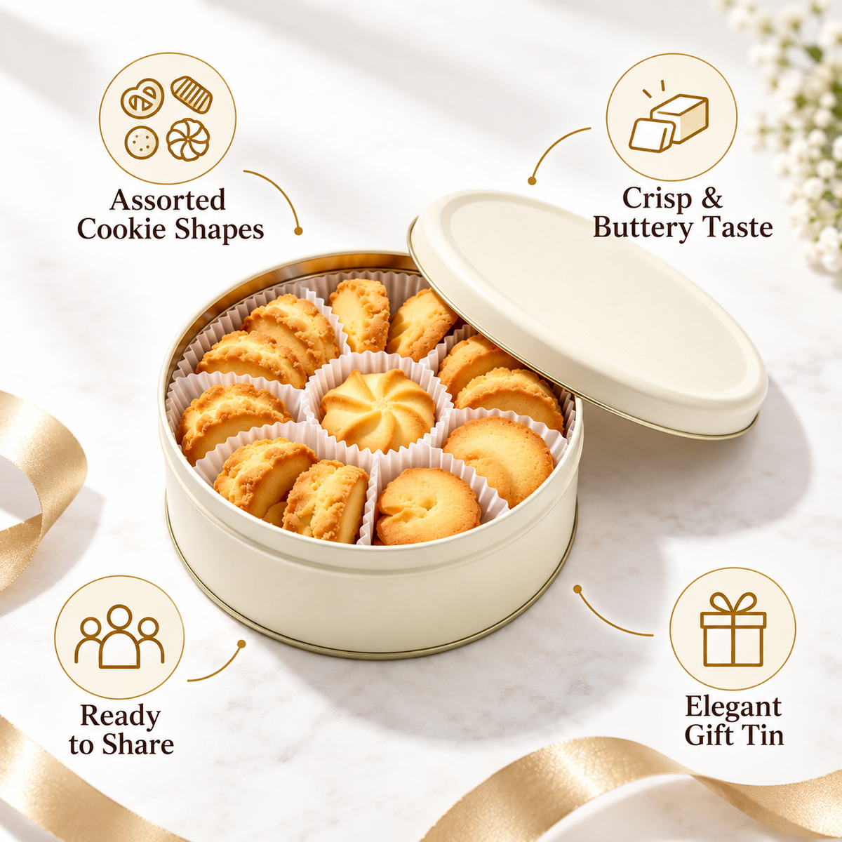 Carewellin Classic Butter Cookie Gift Tin – Assorted Cookies for Gifting & Sharing