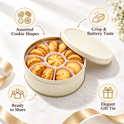 Carewellin Classic Butter Cookie Gift Tin – Assorted Cookies for Gifting & Sharing