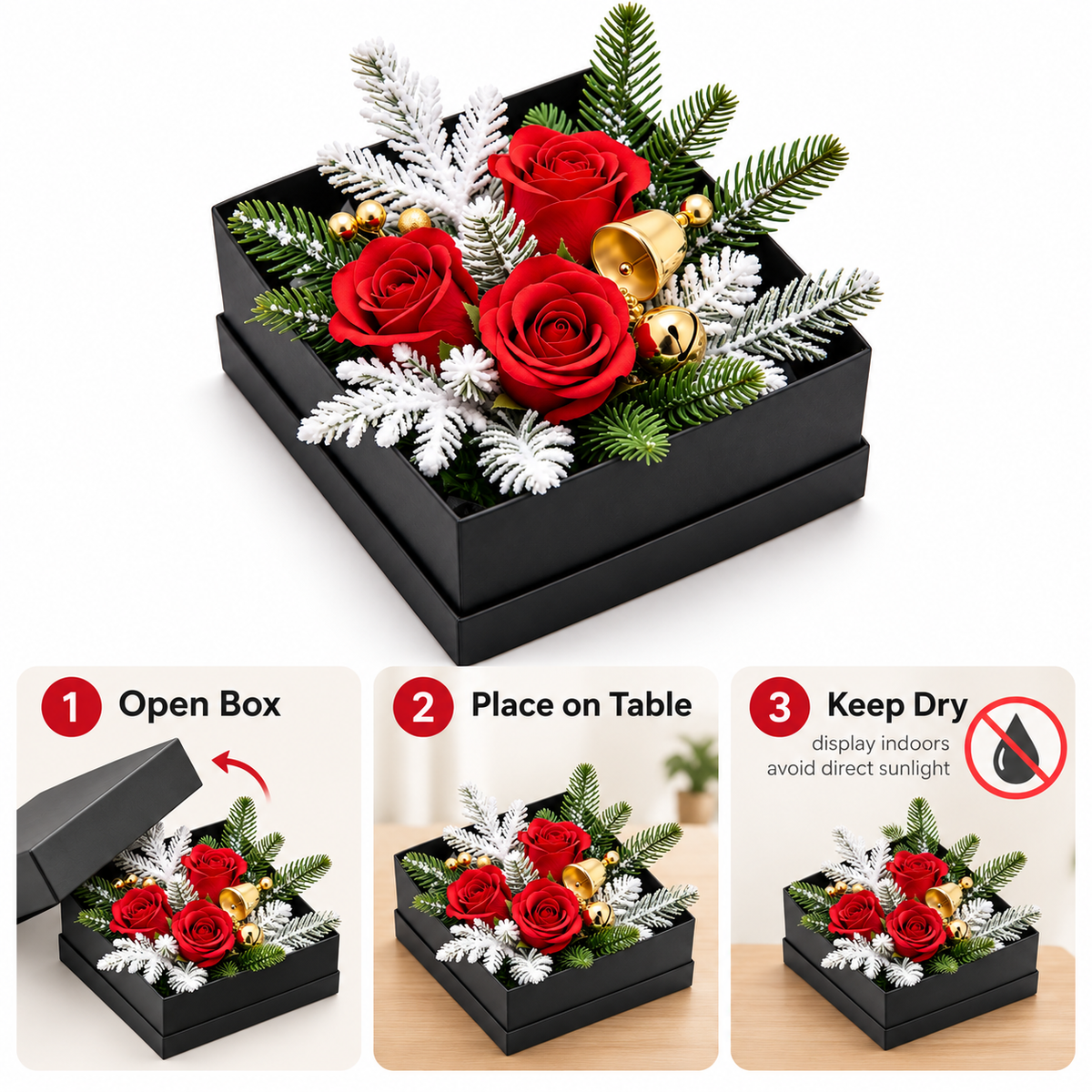 Carewellin Christmas Rose Floral Gift Box