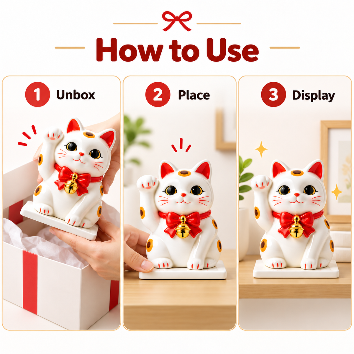 Carewellin Cute Lucky Cat Ceramic Desk Decor