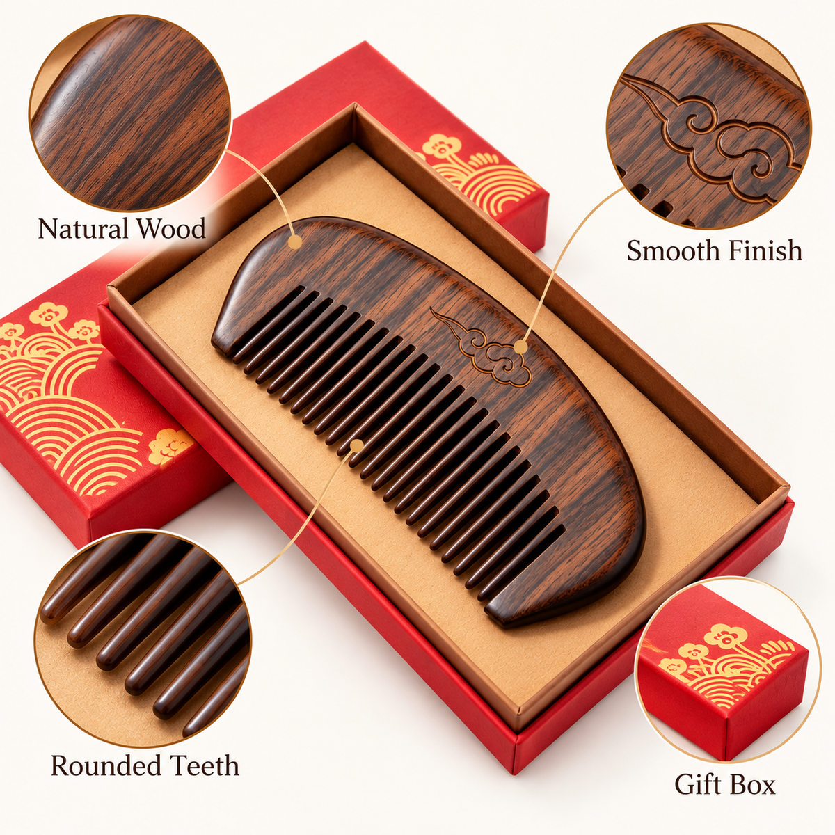 Carewellin Vintage Wooden Comb Gift Set