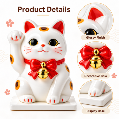 Carewellin Cute Lucky Cat Ceramic Desk Decor