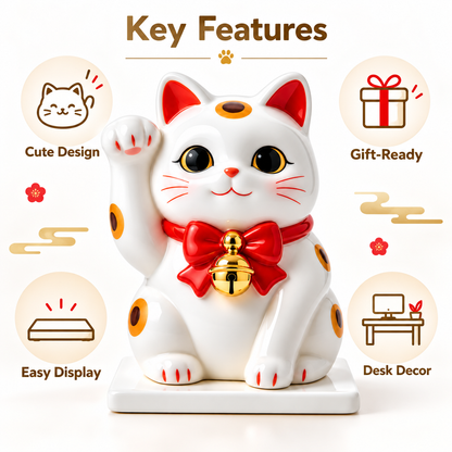 Carewellin Cute Lucky Cat Ceramic Desk Decor
