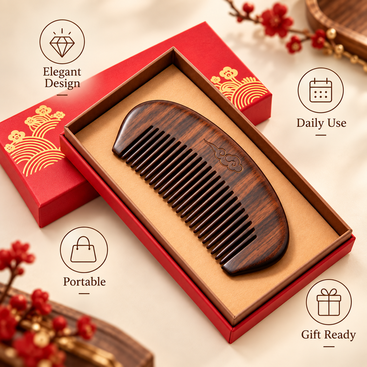 Carewellin Vintage Wooden Comb Gift Set