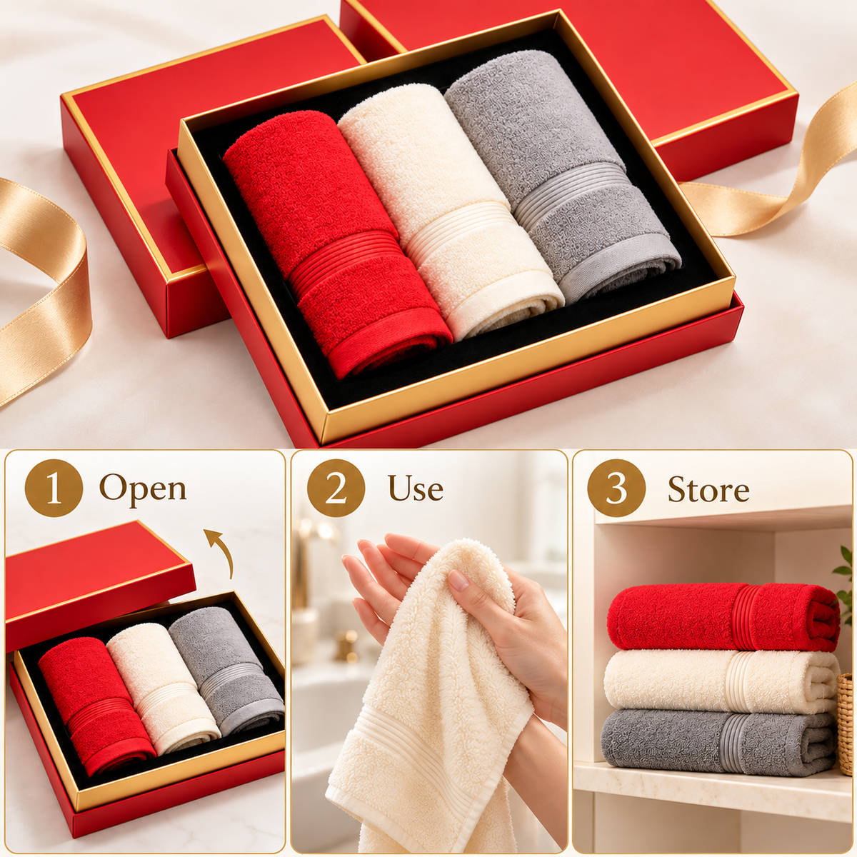 Carewellin Premium Towel Gift Set with 3 Soft Towels