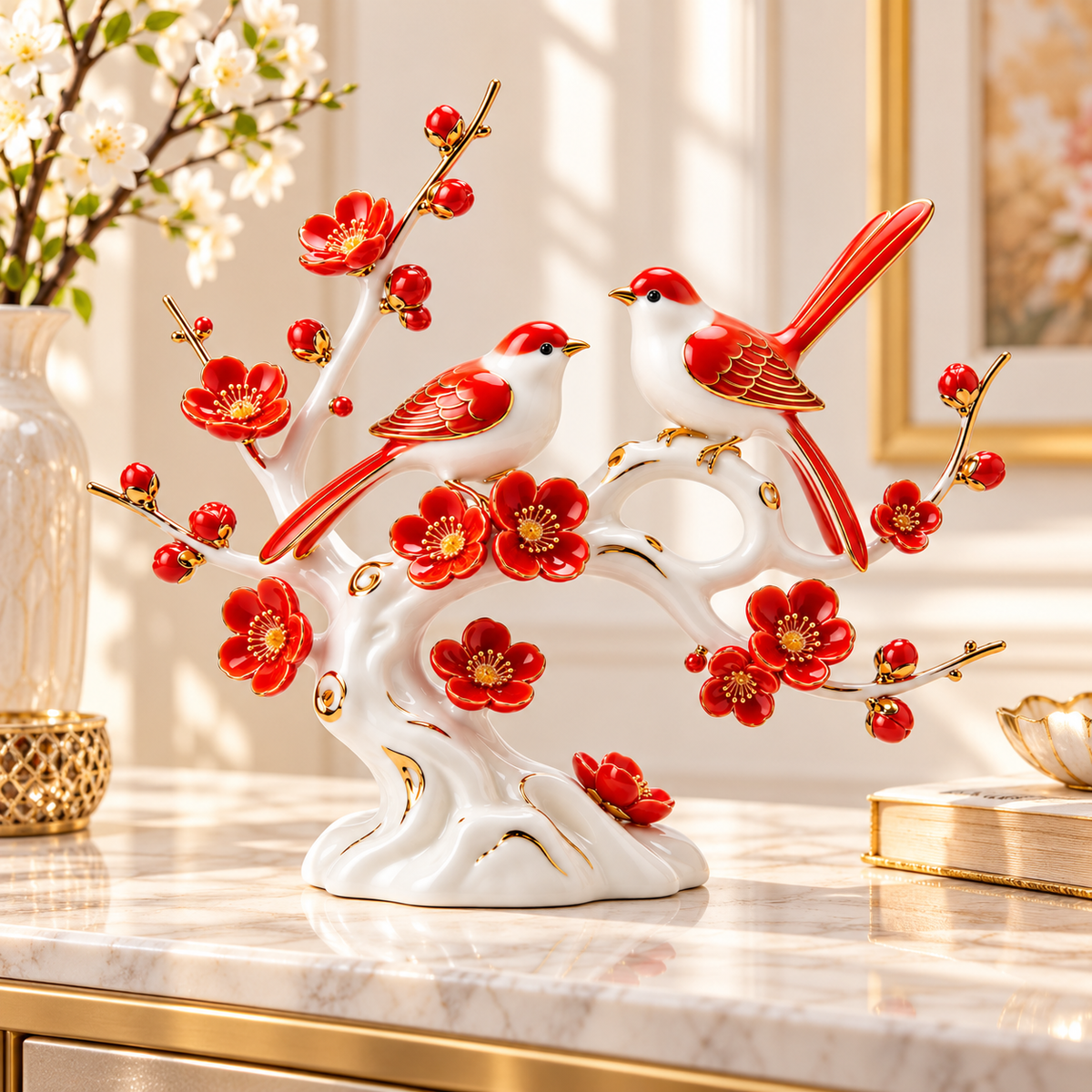 Carewellin Porcelain Bird & Blossom Home Decor Figurine