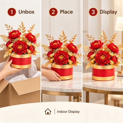 Carewellin Red Floral Gift Box Tabletop Decor