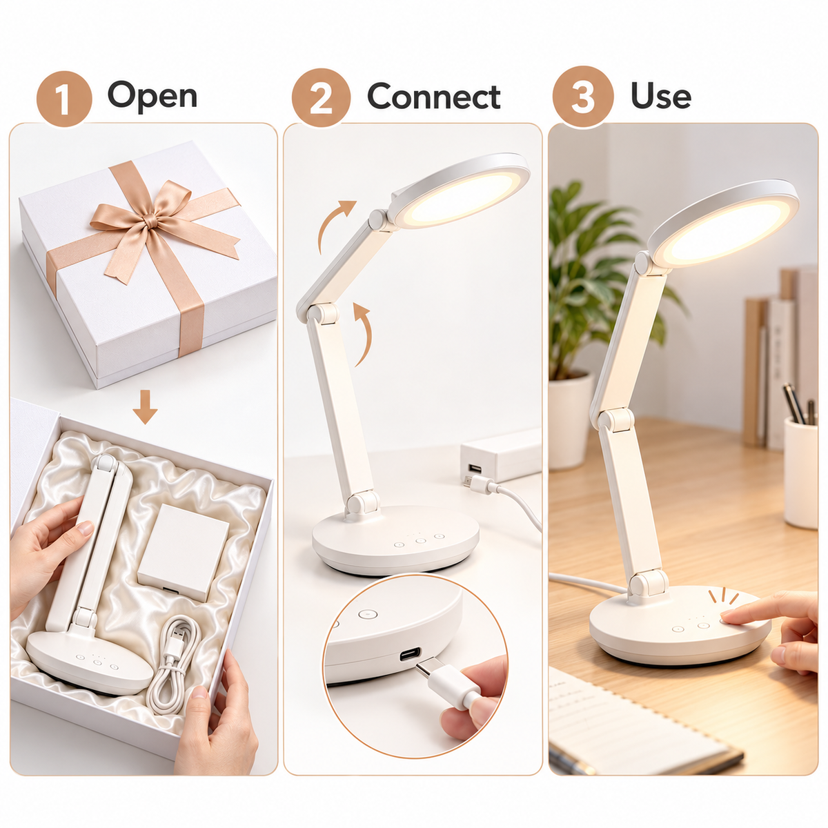 Carewellin Foldable LED Desk Lamp Gift Set – Touch Control Practical Desk Gift
