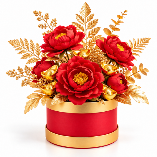 Carewellin Red Floral Gift Box Tabletop Decor