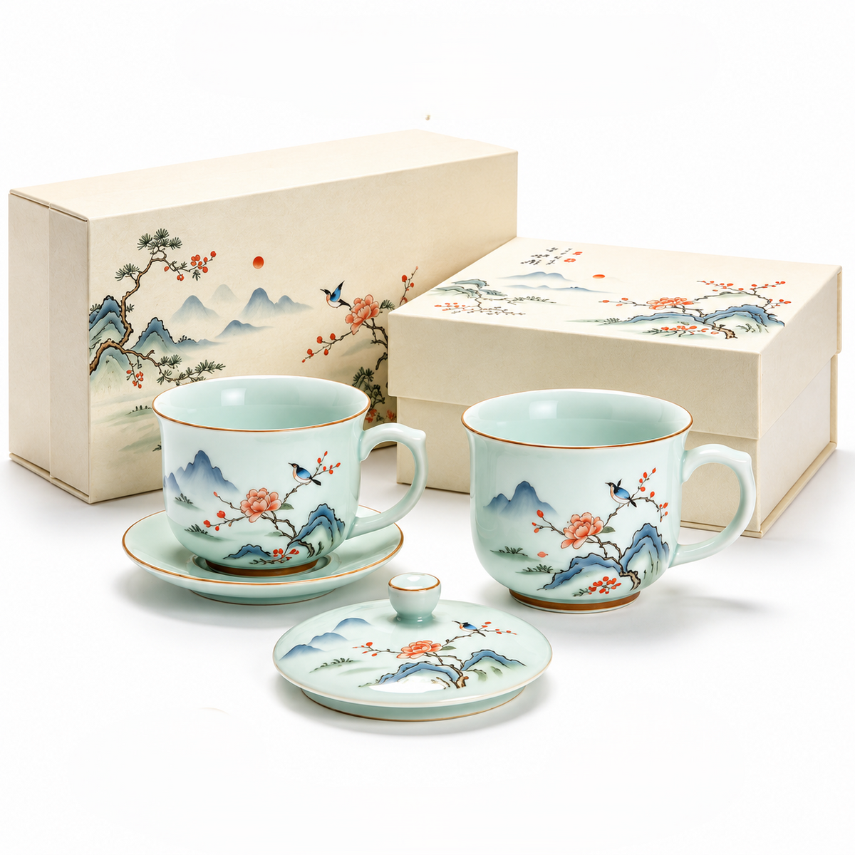 Carewellin Oriental Landscape Ceramic Tea Gift Set – Decorative Tea Cup Collection