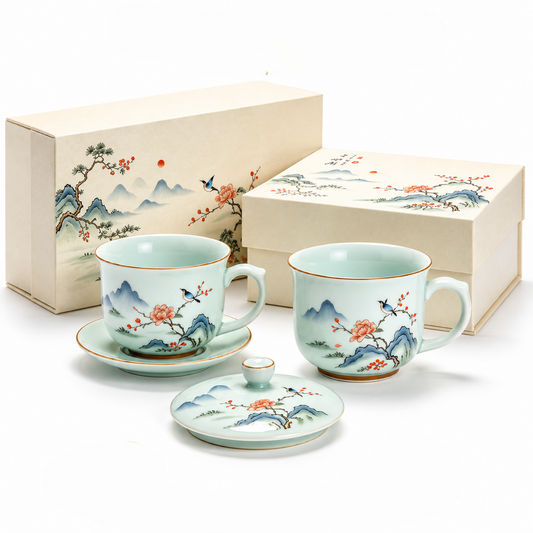 Carewellin Oriental Landscape Ceramic Tea Gift Set – Decorative Tea Cup Collection