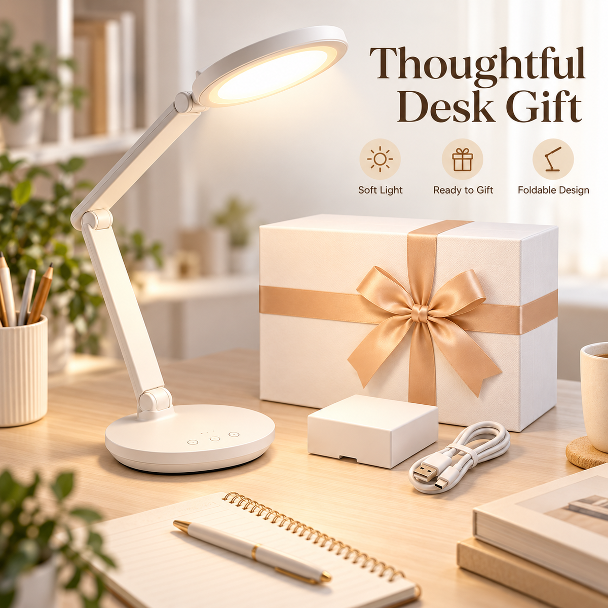 Carewellin Foldable LED Desk Lamp Gift Set – Touch Control Practical Desk Gift