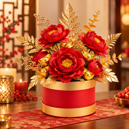 Carewellin Red Floral Gift Box Tabletop Decor