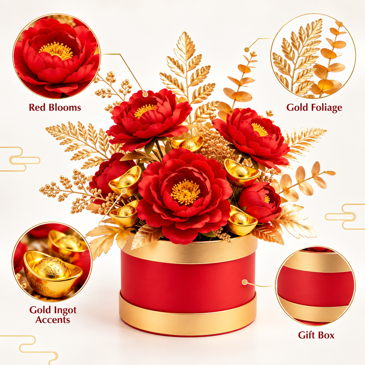 Carewellin Red Floral Gift Box Tabletop Decor