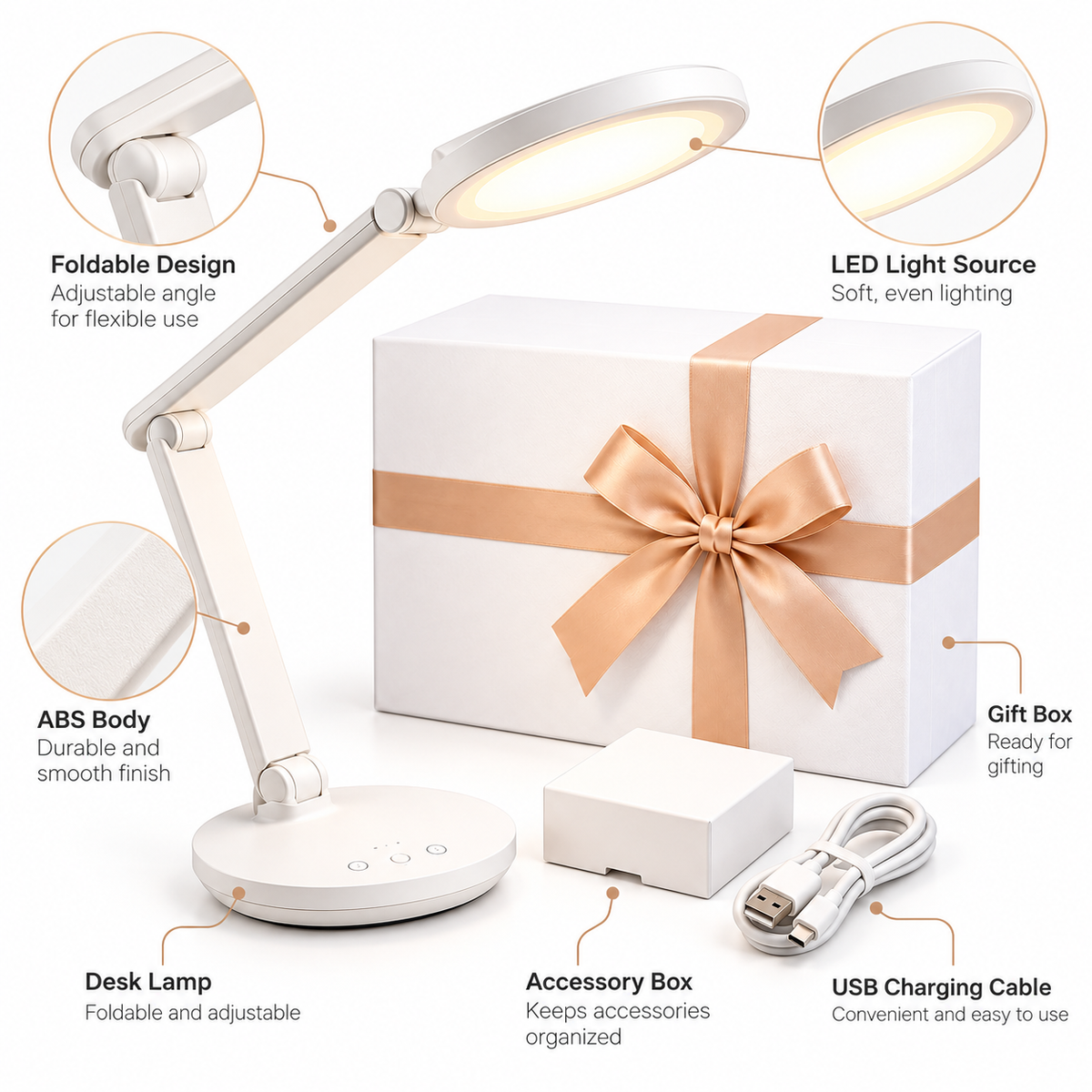Carewellin Foldable LED Desk Lamp Gift Set – Touch Control Practical Desk Gift