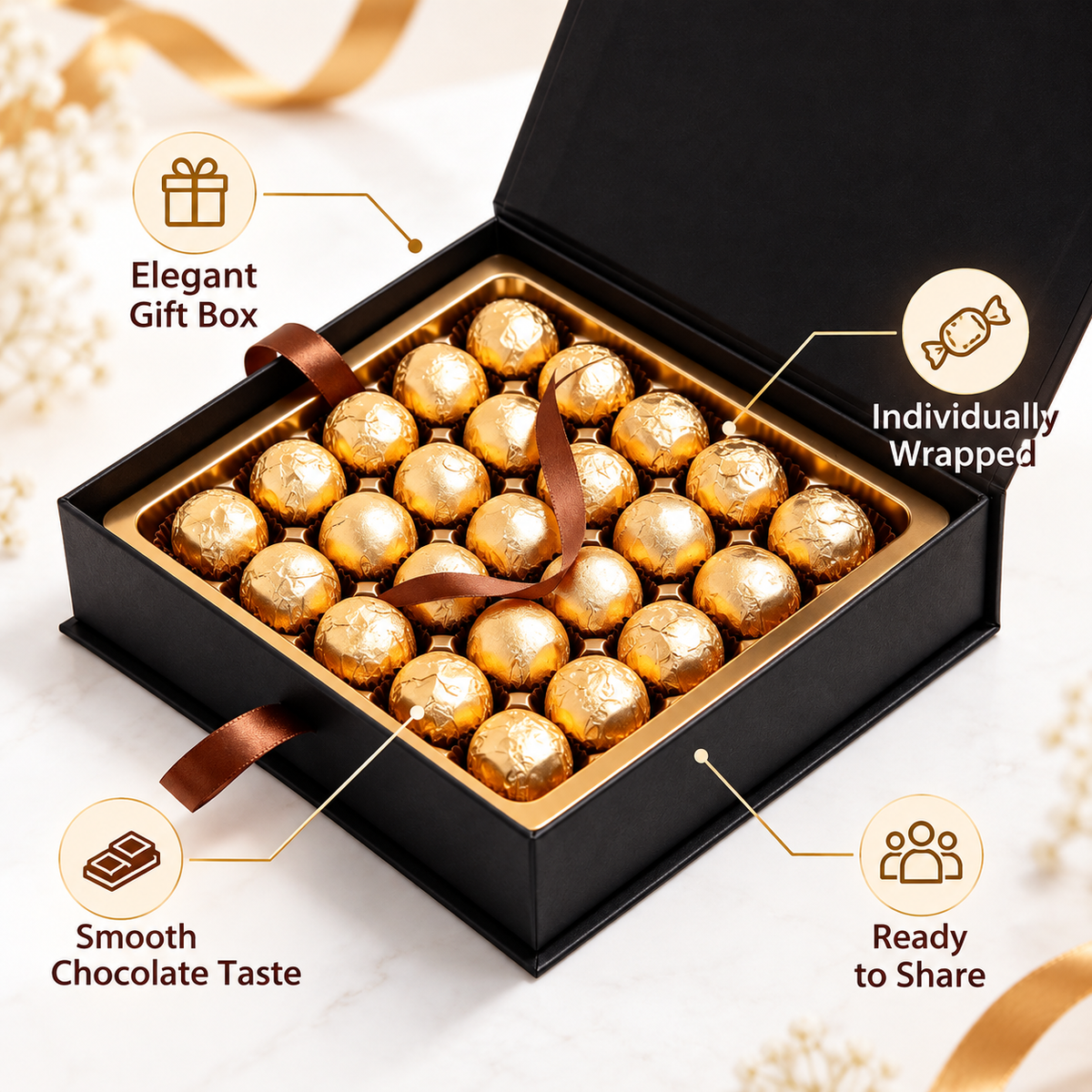 Carewellin Hazelnut Chocolate Gift Box – Individually Wrapped Gift Set for Sharing