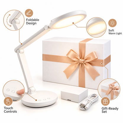 Carewellin Foldable LED Desk Lamp Gift Set – Touch Control Practical Desk Gift