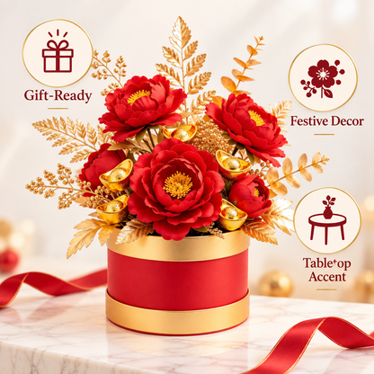 Carewellin Red Floral Gift Box Tabletop Decor