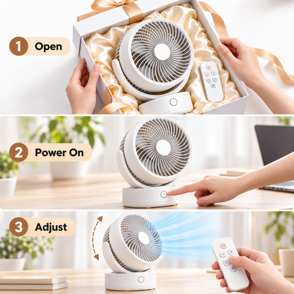 Carewellin Desktop Air Circulator Gift Set – Adjustable Fan with Remote Control