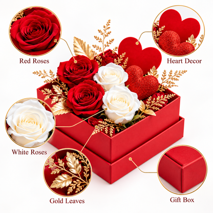 Carewellin Red & White Rose Heart Gift Box Tabletop Decor