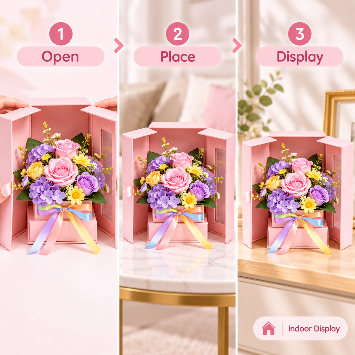 Carewellin Pastel Floral Gift Box Tabletop Decor