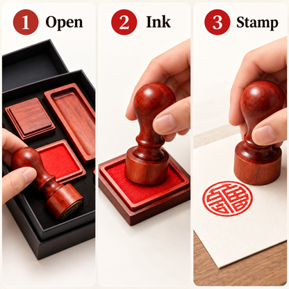 Carewellin Traditional-Style Seal Stamp Gift Set – Stamp, Red Ink Pad & Storage Set