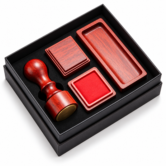 Carewellin Traditional-Style Seal Stamp Gift Set – Stamp, Red Ink Pad & Storage Set