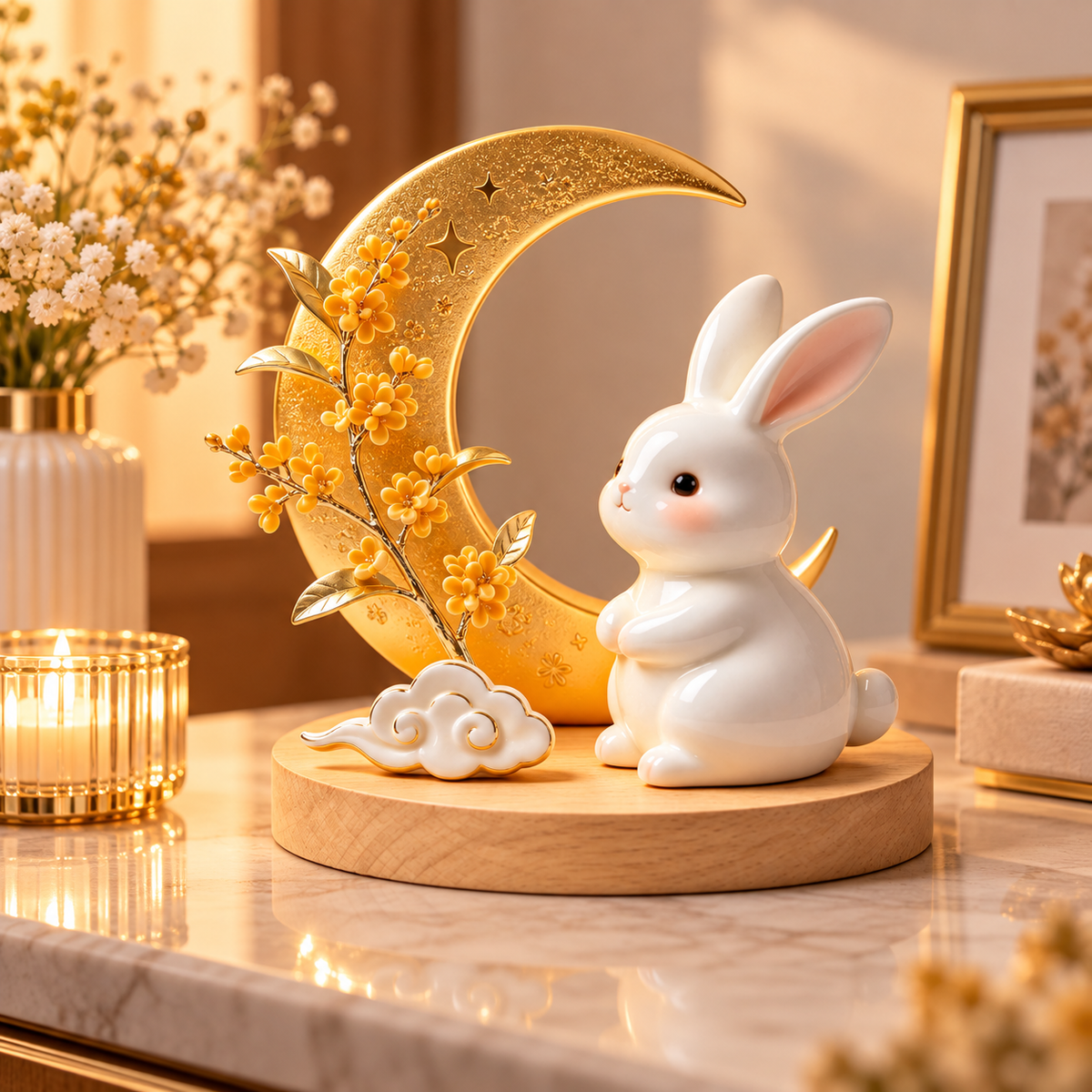 Carewellin Moon Rabbit Ceramic Decorative Figurine