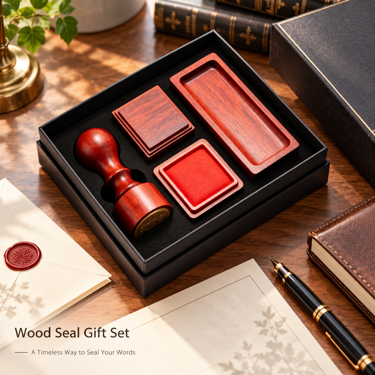 Carewellin Traditional-Style Seal Stamp Gift Set – Stamp, Red Ink Pad & Storage Set