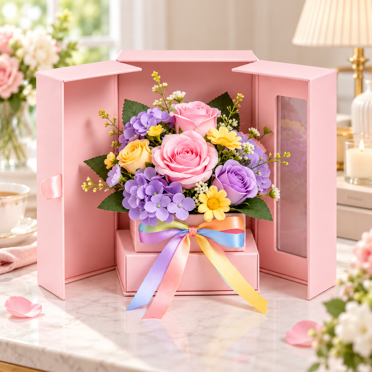 Carewellin Pastel Floral Gift Box Tabletop Decor
