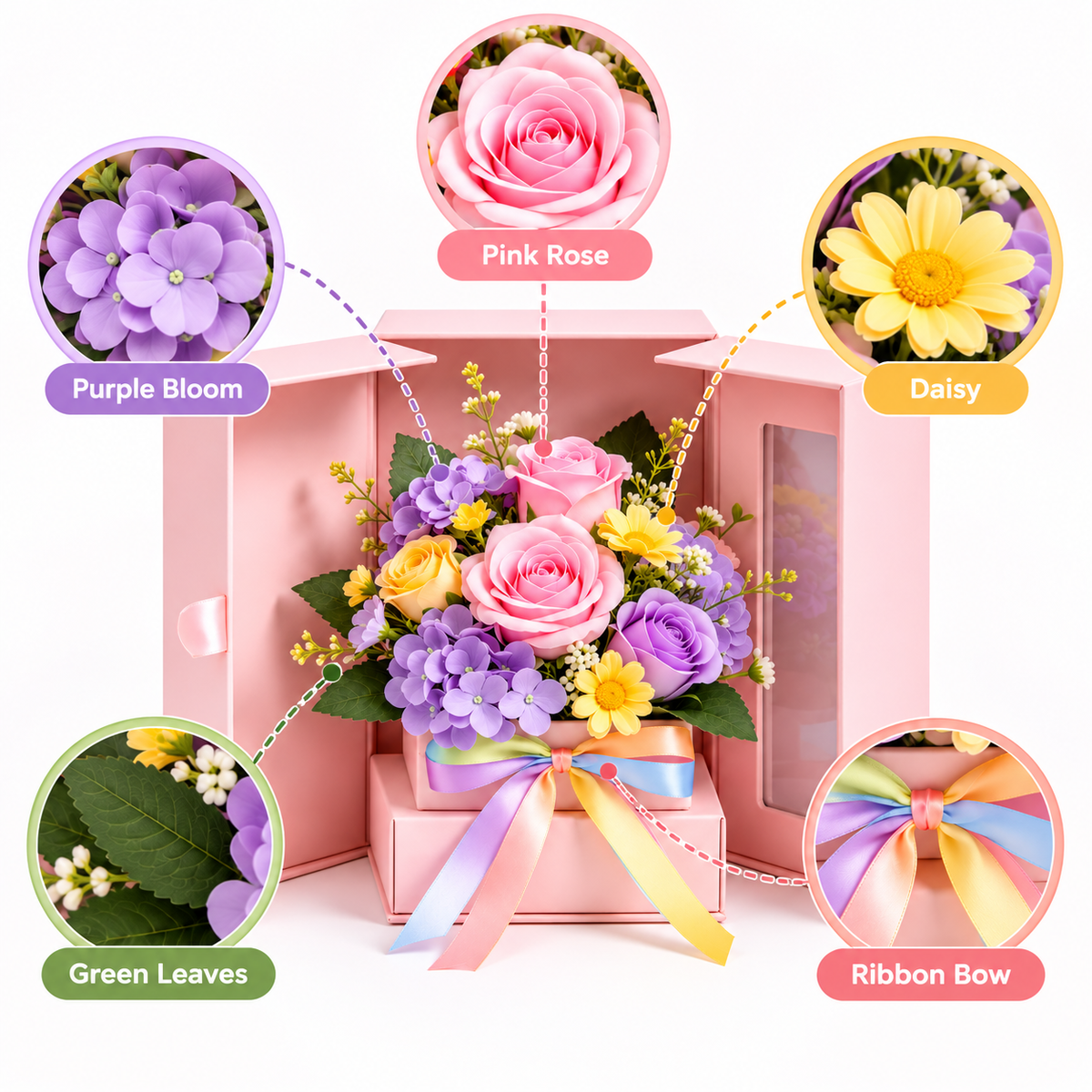 Carewellin Pastel Floral Gift Box Tabletop Decor
