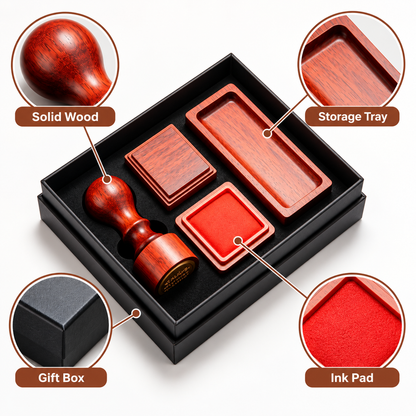 Carewellin Traditional-Style Seal Stamp Gift Set – Stamp, Red Ink Pad & Storage Set