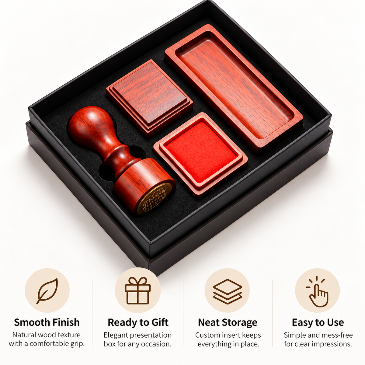 Carewellin Traditional-Style Seal Stamp Gift Set – Stamp, Red Ink Pad & Storage Set