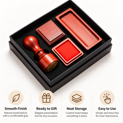Carewellin Traditional-Style Seal Stamp Gift Set – Stamp, Red Ink Pad & Storage Set