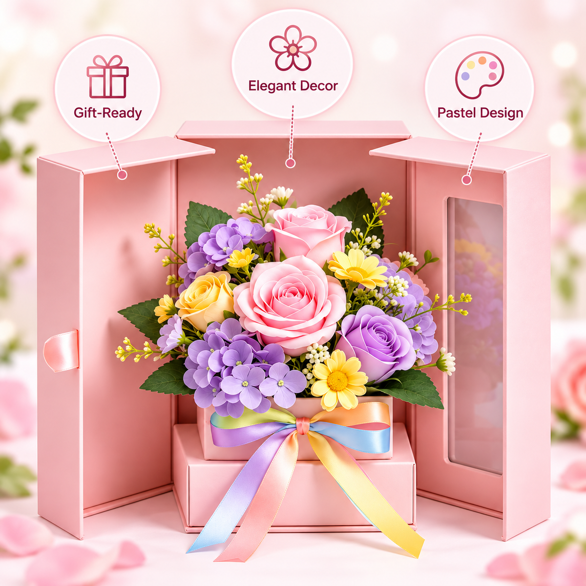 Carewellin Pastel Floral Gift Box Tabletop Decor
